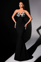 Strapless 3D Floral Maxi Dress